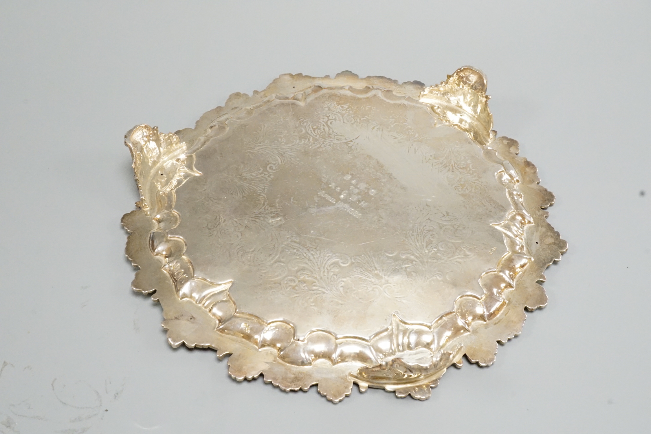 A Victorian silver salver, London, 1843, 23.8cm, 17.2oz.